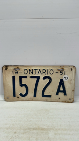 Single 1951 Ontario License Plate