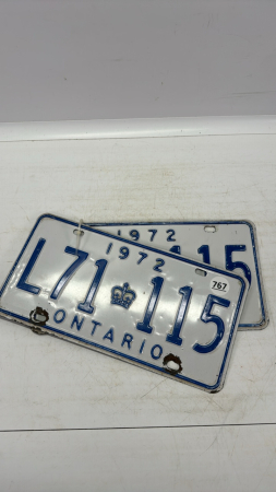 Pair of 1972 Ontario License Plates