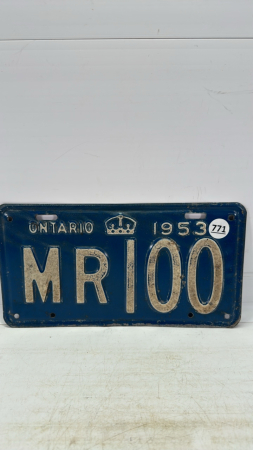 Single 1953 Ontario License Plate