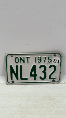 Single 1975 Ontario Motorcycle License Plate