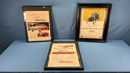 3 Framed Meteor&Ford Advertising Pages from 1950s