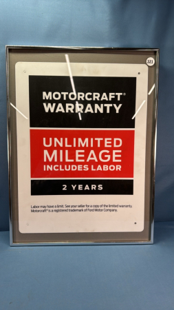 Framed Motocraft Warranty Sign