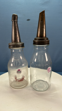 (2) Quart Oil Bottles with metal spouts