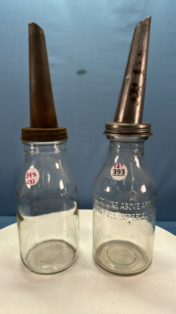 (2) Quart Oil Bottles with metal spouts