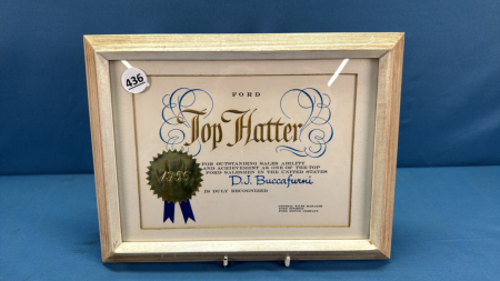 Ford 1956 Top Hatter Certificate