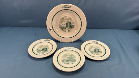 (4) Plates Decorated w/ the Ford Rotunda Building