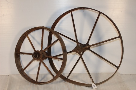 Pair of Steel Wheels, Largest is 23" Diameter