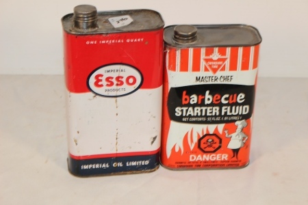 Esso Quart Oil Tin, Can.Tire Starter Fluid Tin