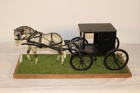 Horse and Buggy on Wooden Base, 22" Long