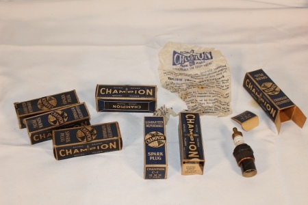 7 Old Champion Spark Plugs in Original Box