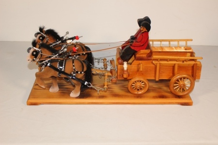 Team and Wooden Wagon, 20 X 7" Tall