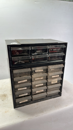 21 Drawer Plastic Parts Caddy with Contents