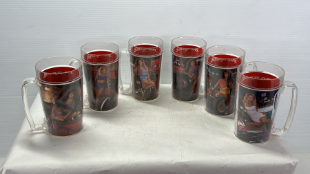 (6) Snap-On Plastic Beer Steins