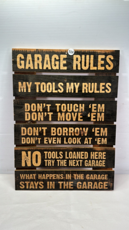 Wooden Garage Rules Sign