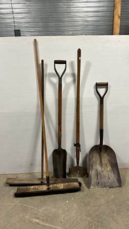 (2) Brooms, (2) Shovels & (1) Scraper Blade