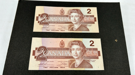 (2) 1986 Canadian $2 Bills