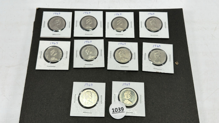 (10) 1969 Canadian Half Dollar Coins