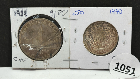 1939 Cdn. One Dollar& 1940 Cdn. Half Dollar Coins