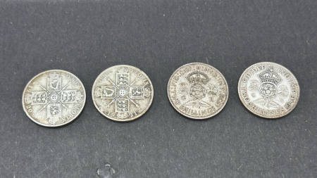 (2) Silver Florin & (2) Silver Two Shilling Coins