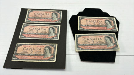 (5) 1954 Canadian Two Dollar Bills