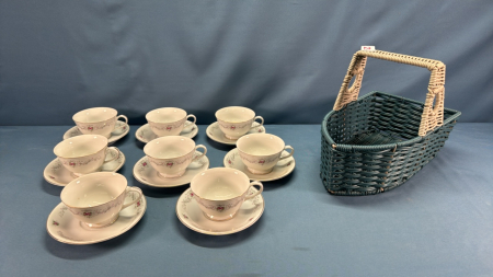 (8) Matching Cups & Saucers with Rose Motif