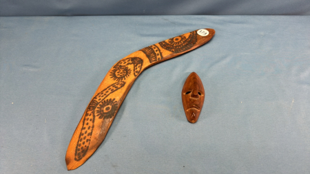 Boomerang 16"L with 4" Carved Mask