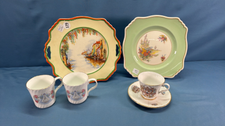 (2) Royal Winton 10" Plates & 3 Royalty Cups