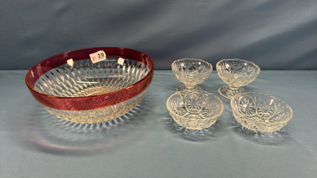 Cranberry Glass Trimmed 10" Fruit Bowl