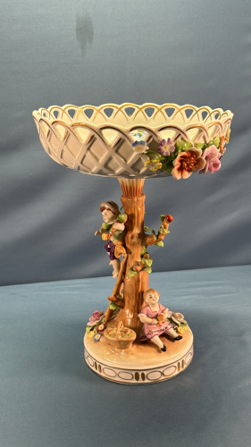 Hand Painted Dresden Pedestal Bowl