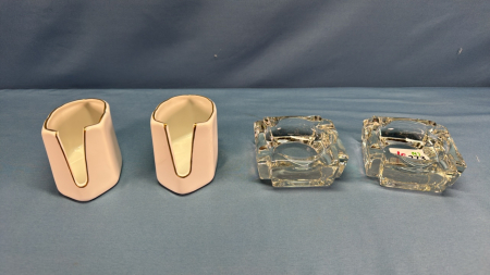 Pair of Glass Ash Trays&(2)3"H China Spoon Holders