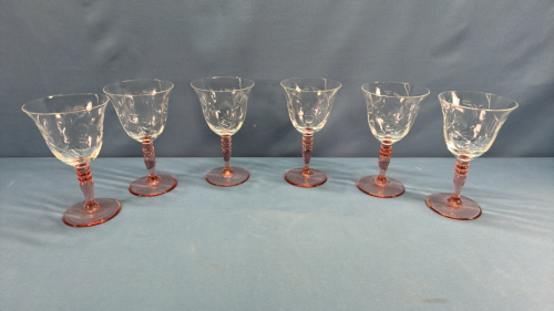 (6) Pine Stem Crystal Wine Glasses