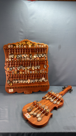 Approx. 55 Collector Spoons with Wooden Racks