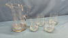 Etched Glass 9" Pitcher & (4) Matching Tumblers