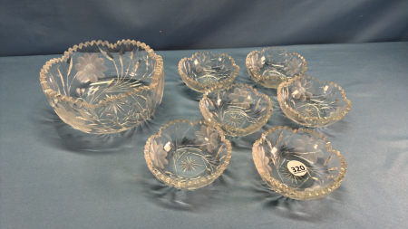 Cut Glass 7" Fruit Bowl & (6) Matching Nappies