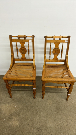 Pair of Wooden Chairs with Caned Seat