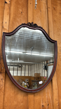 Ornate Shield Style Mirror in Mahogany Frame