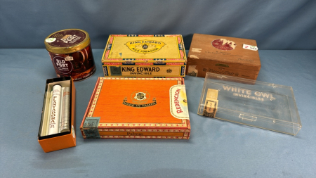 (4) Cigar Boxes & Old Port Pipe Tobacco Tin