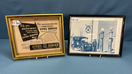 (2) Framed Service Station Items