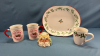 12" China Platter & (3) Mugs