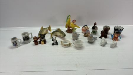 Qty of China Figurines, Salt & Peppers, Cups Etc