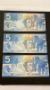 (3) Canadian $5 Bills - 4