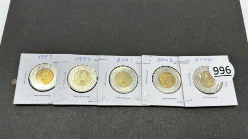 (5) Canadian $2 Coins