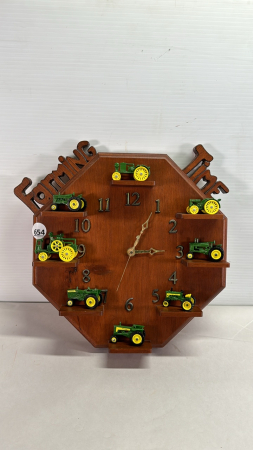 12" Wooden Battery Clock w/8 John Deere Tractors