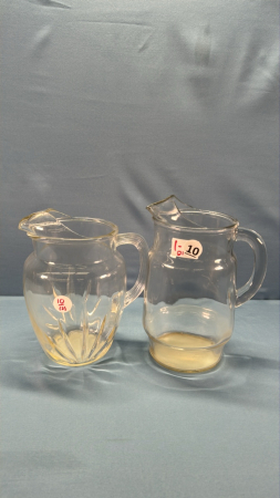 (2) Glass 9" High Water Pitchers