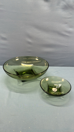 Green Glass Chip & Dip Bowl