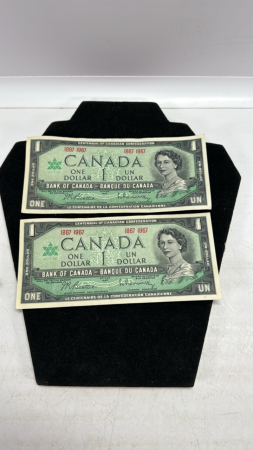 (2) Canadian $1 Bills 1867-1967