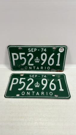 Pair of 1974 Ontario License Plates