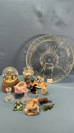 13" Glass Relish Tray with Musical Snowglobe