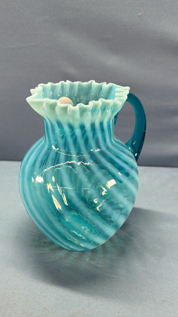 Blue Opalescent 9" High Swirl Pattern Pitcher