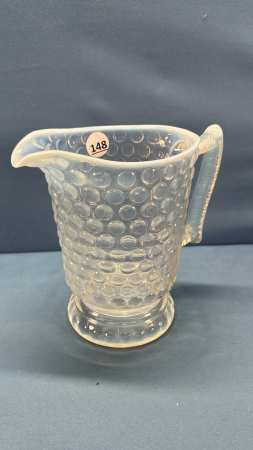 White Opalescent Hobnail 8"High Pitcher